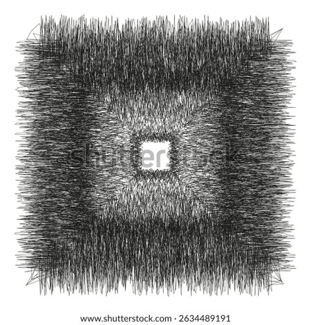 Rough square icon. Textured hairy shape. Dense black form. Vector contrast figure.