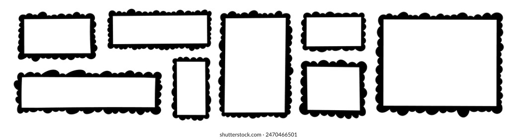 Rough square and rectangle shapes. Hand drawn box edges and paint frame. Flat vector illustration isolated on white background.