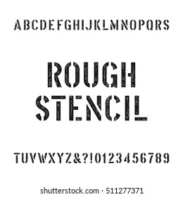 Rough Stencil Alphabet Font. Scratched Type Letters And Numbers. Retro Stock Vector Typography For Your Design.