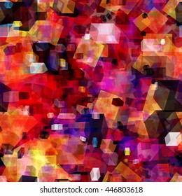 Rough surface. The predominance of red. Abstract seamless vector background. Hexagons, parallelepiped, box.  Overlay transparency, overlap. For fabrics, wrapping paper, printing. Watercolor effect.