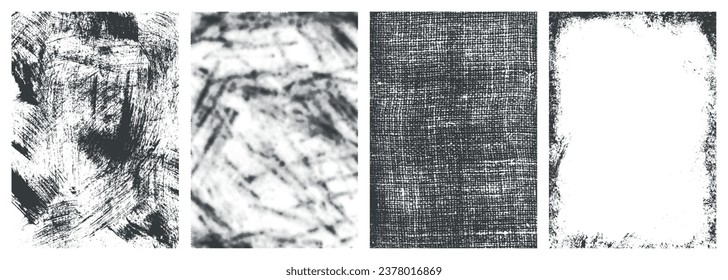 Rough surfaces monochrome set textures with scratched dirty materials with signs of damage and soot stains vector illustration