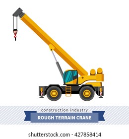 Rough terrain industrial crane. Side view crane isolated vector illustration