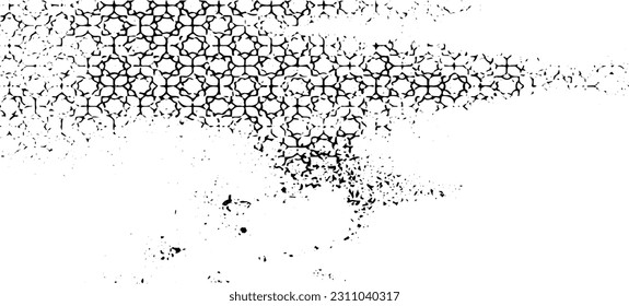 Rough texture. Broken plaster wall effect. Grunge worn damask pattern design. Distressed fabric texture. Overlay texture design. Vector illustration. Eps10.