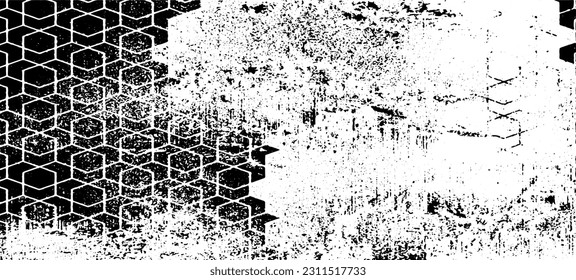 Rough texture. Broken plaster wall effect. Grunge worn damask pattern design. Distressed fabric texture. Overlay texture design. Vector illustration. Eps10.