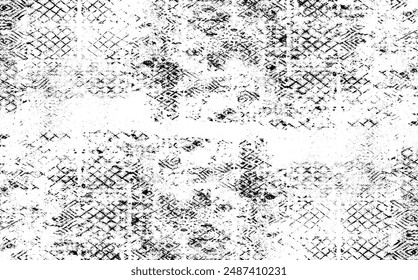 Rough texture. Broken plaster wall effect. Grunge worn damask pattern design. Distressed fabric texture. Overlay texture design. Vector illustration. Eps10.
