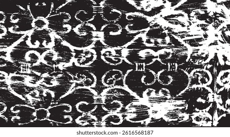 Rough texture. Broken plaster wall effect. Grunge worn damask pattern design. Distressed fabric texture. Overlay texture design. Vector illustration. Eps10.
