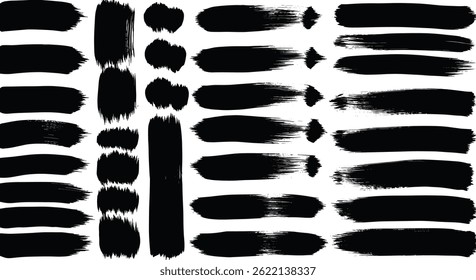Rough texture grungy vector brush strokes. Abstract shape dry ink lines set.