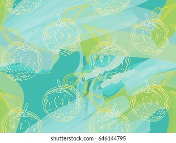 Rough textured apples.Abstract seamless pattern. Universal bright background for greeting cards, invitations. Had drawn ink and marker watercolor texture.