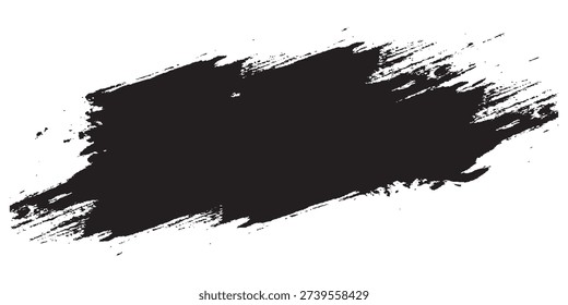 A rough, textured black brush stroke with visible bristles, isolated on a clean white background.