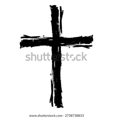 Rough textured black cross expressive brushstroke Christian graphic element