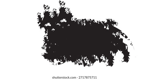 Un trazo de pincel de tinta negra tosca y texturizada con un borde orgánico afligido, aislado sobre un fondo blanco.