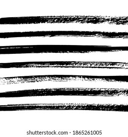 Reiche strukturierte Pinsel gezeichnet schwarze Streifen trockene Farbvorlage. Grunge künstlerischer Hintergrund, gestreiftes Muster, Textdekoration, Schrift. Dynamische Pinselstriche, gemalte Streifen, Balken, lange Abstriche.