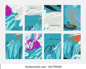 Rough textured strokes floral sketch gray black on blue.Hand drawn creative invitation greeting cards. Poster, placard, flayer, design templates. Anniversary, Birthday, wedding, party cards set 