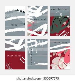 Rough textured strokes floral sketch gray deep red with white.Hand drawn creative invitation greeting cards. Poster, placard, flayer, design templates. Anniversary, Birthday, wedding, party card