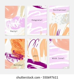 Rough textured strokes floral sketch light purple orange.Hand drawn creative invitation greeting cards. Poster, placard, flayer, design templates. Anniversary, Birthday, wedding, party cards 