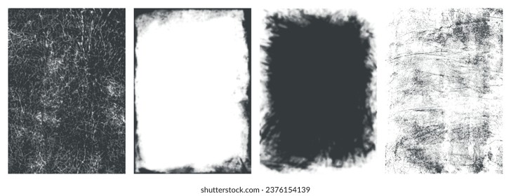 Rough textures set posters monochrome with black pattern with jagged edges and grunge frame for poster or slogan vector illustration