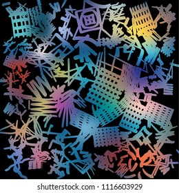 Rough, thick marker lines based loose, random altered pattern in black on white base