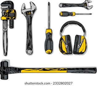 Rough tool collection vector image with strong contrast