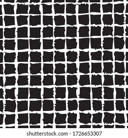 Rough, tortuous edged stripes crossing, creating interwoven, grid like white on black pattern