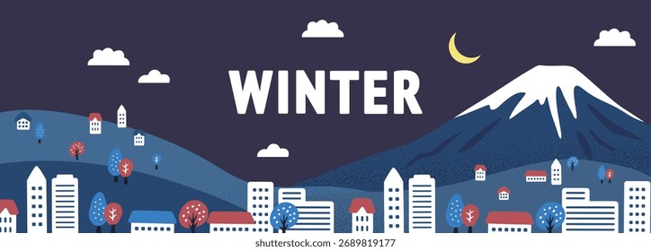 Ilustración de fondo de paisaje urbano de invierno de noche de toque áspero