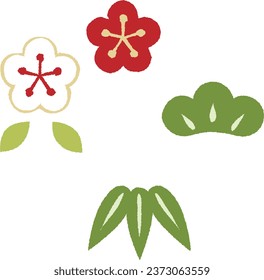 Rough vector illustration of pine, bamboo, and plum blossoms