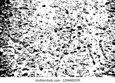 Rough vector texture of volcanic stone. Distressed overlay for vintage effect. Aged and weathered stone surface. Black ink splatter on transparent background. Noisy texture monochrome background