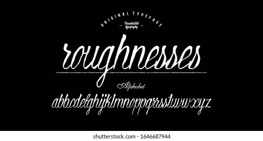 Rough version of calligraphic handwritten font with connected letters. Vector illustration.