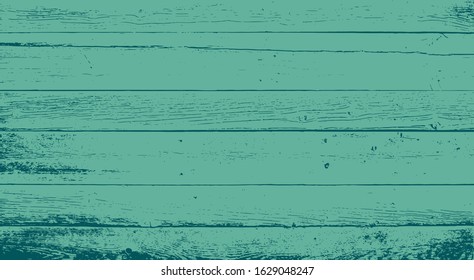 Rough vintage colorful green teal reclaimed wood surface with aged plank boards lined up. Wooden planks on a wall or floor with grain and texture. 