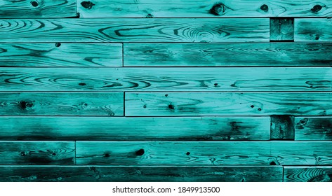 Rough Vintage Colorful Green Teal Reclaimed Wood Surface With Aged Plank Boards Or Beams.