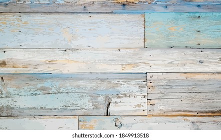 Rough vintage colorful green teal reclaimed wood surface with aged plank boards lined up. Wooden planks on a wall or floor with grain and texture. 