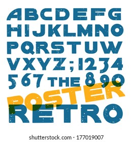 Rough vintage vector art deco font. Scratched retro type.