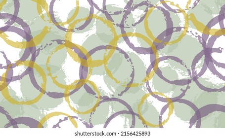 Rough watercolor circles geometry fabric print. Circular blot overlapping elements vector seamless pattern. Ink texture circles geometry fabric ornament.