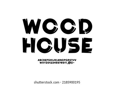 Rohholz, kursive Schriftart, handgezeichneter Pinselstrich, fettes Alphabet, Vektorgrafik 10EPS