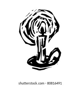 rough woodcut illustration of candle