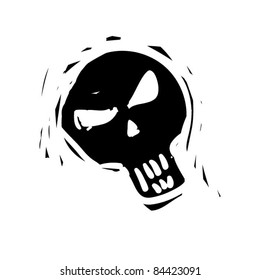 rough woodcut illustration of a halloween skull
