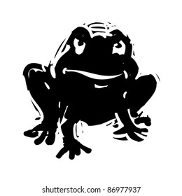 rough woodcut illustration of a halloween toad