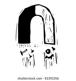 rough woodcut illustration of a magnet
