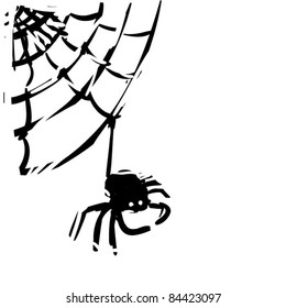 rough woodcut illustration of a spider
