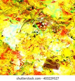A rough yellow surface. Transparent, overlapping. Triangular patches, wavy lines. The highlights and shadows. Unevenness, caverns. Abstract seamless pattern. Vector. Effect of watercolors and blur