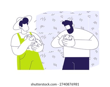 Roughages abstract concept vector illustration. Group of farmers deals with pasture forages, hays and silages for livestock, agricultural sector, organic meal for cows abstract metaphor.