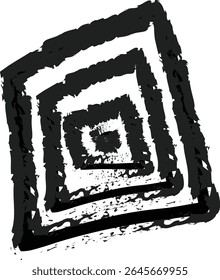 Rough-edged concentric squares, an abstract and distorted geometric design with a grunge texture, ideal for unique and edgy graphic art or modern design elements.	