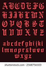 A roughened vector alphabet set, in both uppercase and lowercase, inspired by gothic manuscript lettering.