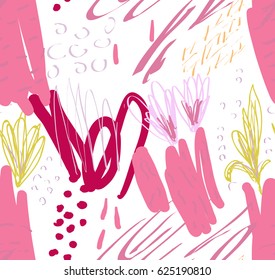 Roughly drawn doodles dots circles with marker brush.Abstract seamless pattern. Universal bright background for greeting cards, invitations. Had drawn ink and marker watercolor texture.