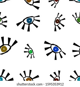 Roughly drawn eye,  Seamless pattern.