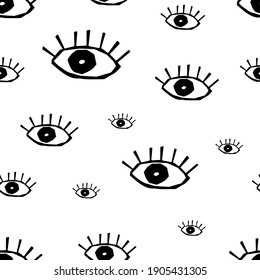 Roughly drawn eye,  Seamless pattern.