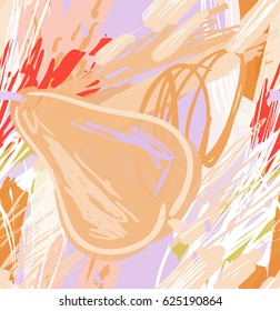 Roughly drawn pear.Abstract seamless pattern. Universal bright background for greeting cards, invitations. Had drawn ink and marker watercolor texture.