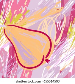Roughly drawn pear.Abstract seamless pattern. Universal bright background for greeting cards, invitations. Had drawn ink and marker watercolor texture.