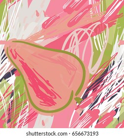 Roughly drawn pear.Abstract seamless pattern. Universal bright background for greeting cards, invitations. Had drawn ink and marker watercolor texture.