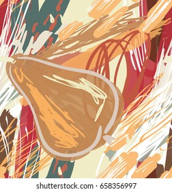 Roughly drawn pear.Abstract seamless pattern. Universal bright background for greeting cards, invitations. Had drawn ink and marker watercolor texture.