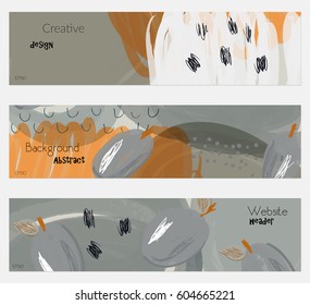 Roughly drawn plums gray banner set.Hand drawn textures creative abstract design. Website header social media advertisement sale brochure templates. Isolated on layer
